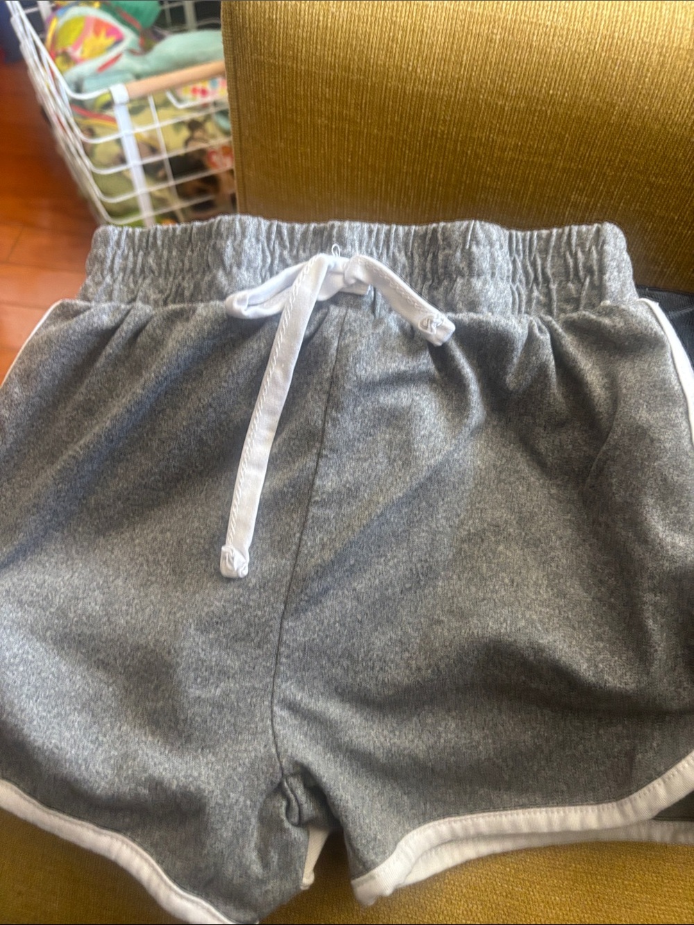 Girls Gray Athletic Shorts with White Trim and Drawstring